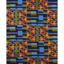 Tissu Wax Lurex Rectangle Fond Bleu - Maison Klem