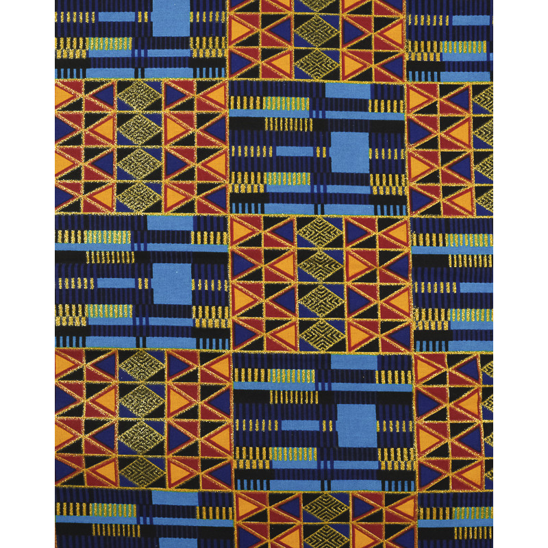 Tissu Wax Lurex Rectangle Fond Bleu - Maison Klem