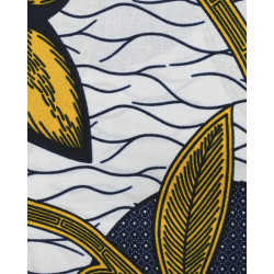 Tissu Wax Graphique Feuille Jaune - Maison Klem