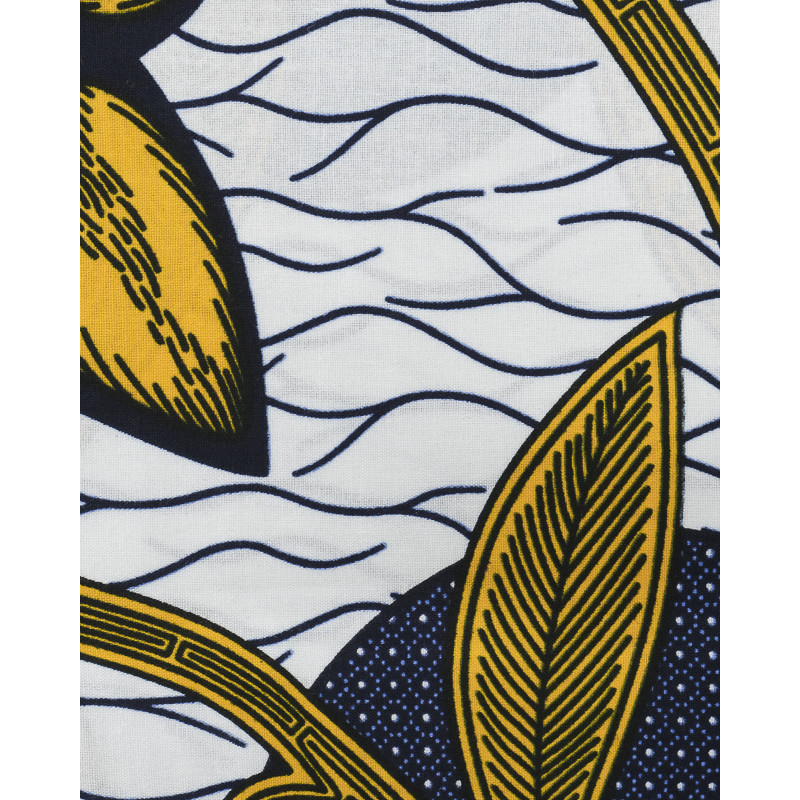 Tissu Wax Graphique Feuille Jaune - Maison Klem