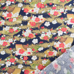 Coton Imprimé Lurex Eventails Marine - Maison Klem