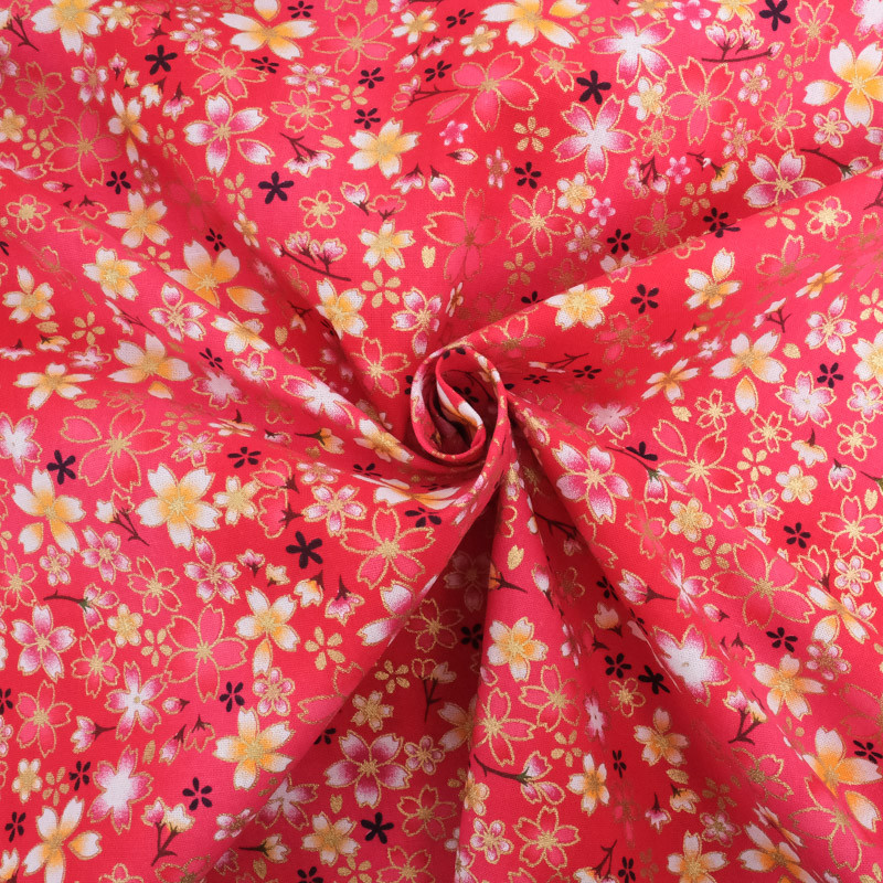 Coton Imprimé Lurex Sakura Rouge - Maison Klem