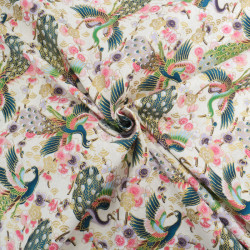 Coton Imprimé Lurex Oiseaux Ecru - Maison Klem