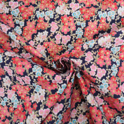 Coton Imprimé Lurex Flowers Marine - Maison Klem