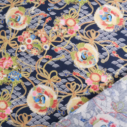 Coton Imprimé Lurex Asian Spirit Marine - Maison Klem