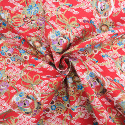 Coton Imprimé Lurex Asian Spirit Rouge - Maison Klem