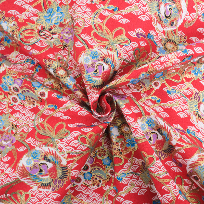 Coton Imprimé Lurex Asian Spirit Rouge - Maison Klem