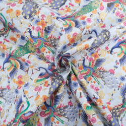 Coton Imprimé Lurex Oiseaux Bleus - Maison Klem