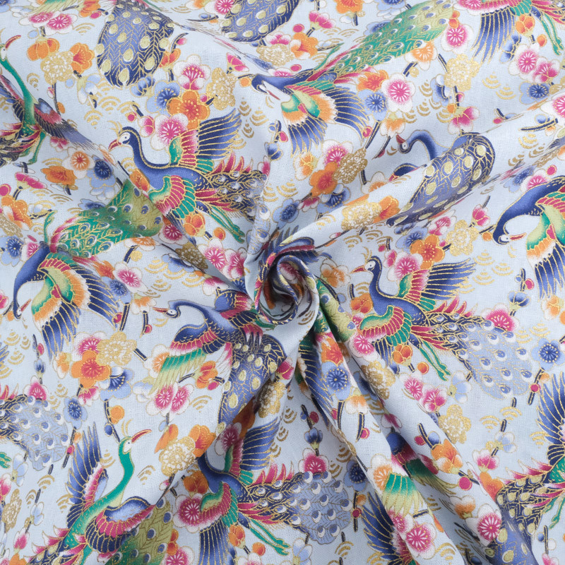 Coton Imprimé Lurex Oiseaux Bleus - Maison Klem