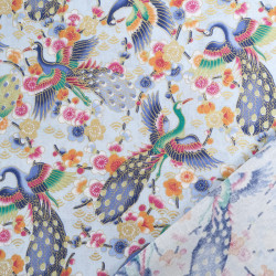 Coton Imprimé Lurex Oiseaux Bleus - Maison Klem