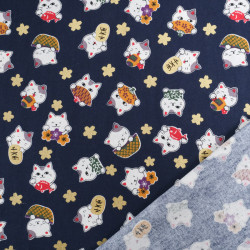 Coton Imprimé Lurex bébé chat marine