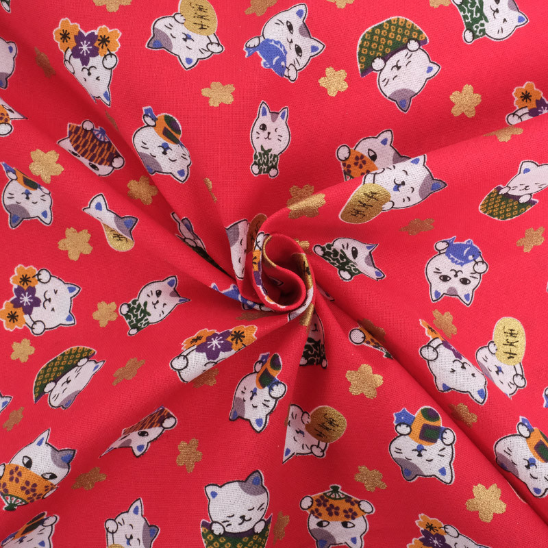 Coton Imprimé Lurex Bébé Chat Rouge - Maison Klem