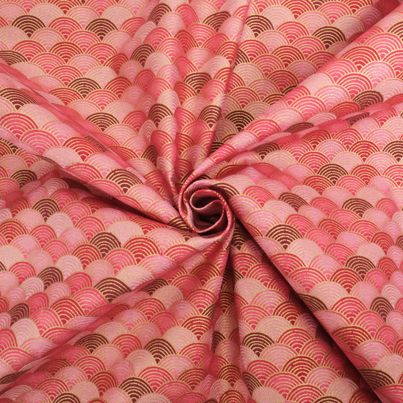 Coton Imprimé Lurex Eventails Rouges Roses - Maison Klem