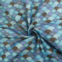 Coton Imprimé Lurex Eventails Bleus - Maison Klem