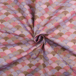 Coton Imprimé Lurex Eventails Violets - Maison Klem