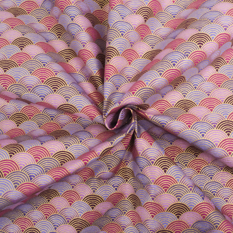 Coton Imprimé Lurex Eventails Violets - Maison Klem