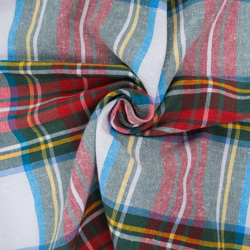 Tissu Motif Ecossais Noël Blanc Et Rouge - Mercerine
