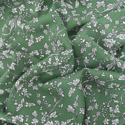 Tissu Viscose Vert Motif Fleuri - Maison Klem