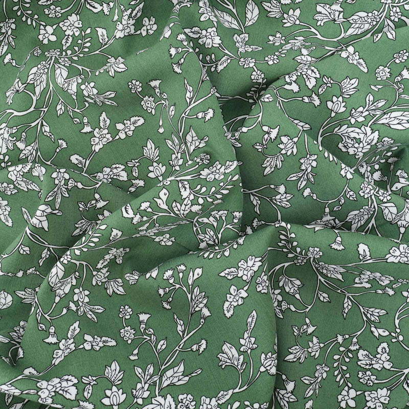 Tissu Viscose Vert Motif Fleuri - Maison Klem
