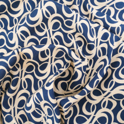 Tissu Viscose Bleu Marine Motif Beige - Maison Klem