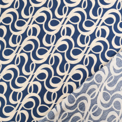 Tissu Viscose Bleu Marine Motif Beige - Maison Klem