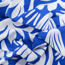 Viscose Bleu Electrique Motif Feuillage Blanc - Maison Klem