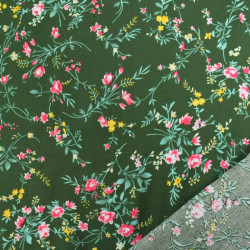 Viscose Vert Motif Fleuri Rose et Jaune - Maison Klem