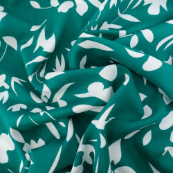 Viscose Emeraude Motif Floral Blanc - Maison Klem