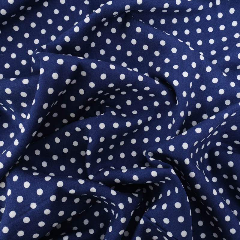 Viscose Bleu Marine à  Pois Blancs - Maison Klem