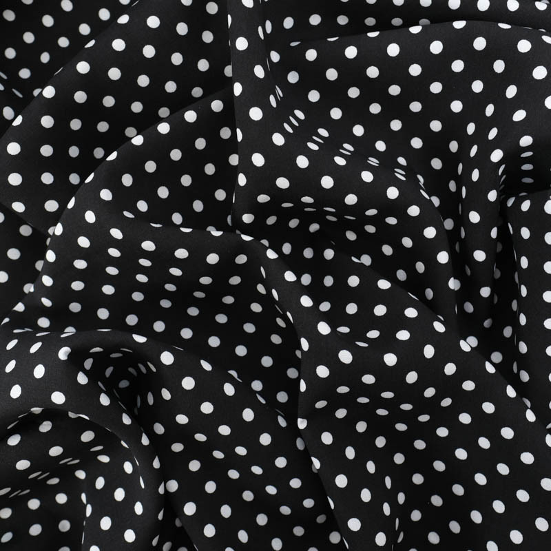 Tissu Viscose Noir à Pois Blancs - Maison Klem