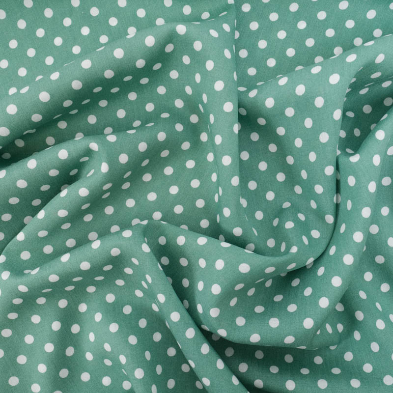 Tissu Viscose Vert Menthe à Pois Blancs - Maison Klem