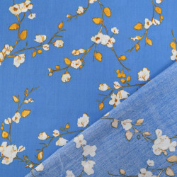 Tissu Viscose Bleu Motif Fleurs de Cerisier - Maison Klem