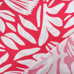 Viscose Framboise Motif Feuillage Blanc - Maison Klem