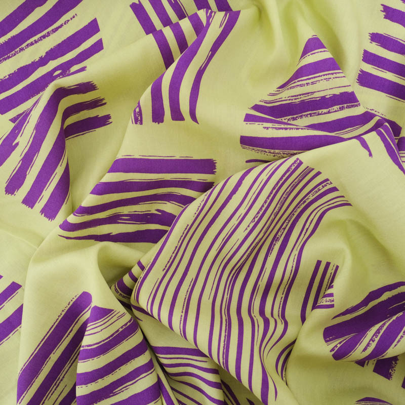 Viscose Vert Anis Motif Abstrait Violet - Maison Klem
