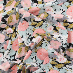 Viscose Fleurie Fond Noir Motif Rose et Bleu - Maison Klem