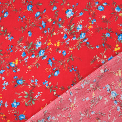 Viscose Rouge Motif Fleuri Bleu -  Maison Klem
