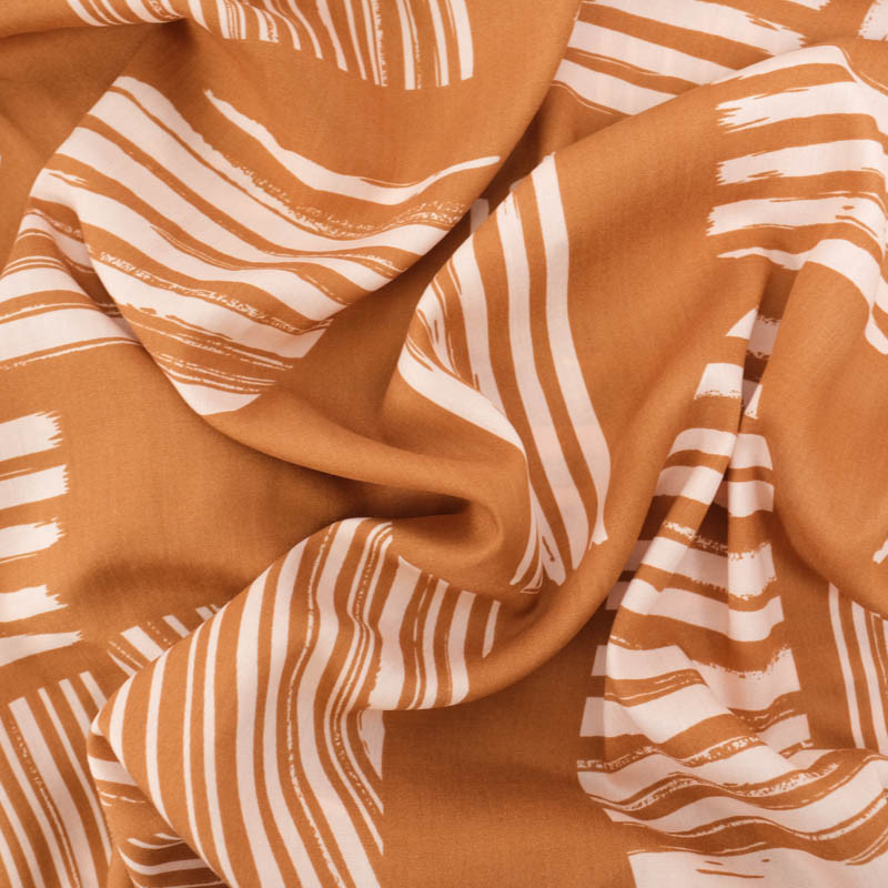 Tissu Viscose Caramel Motif Abstrait Nude - Maison Klem