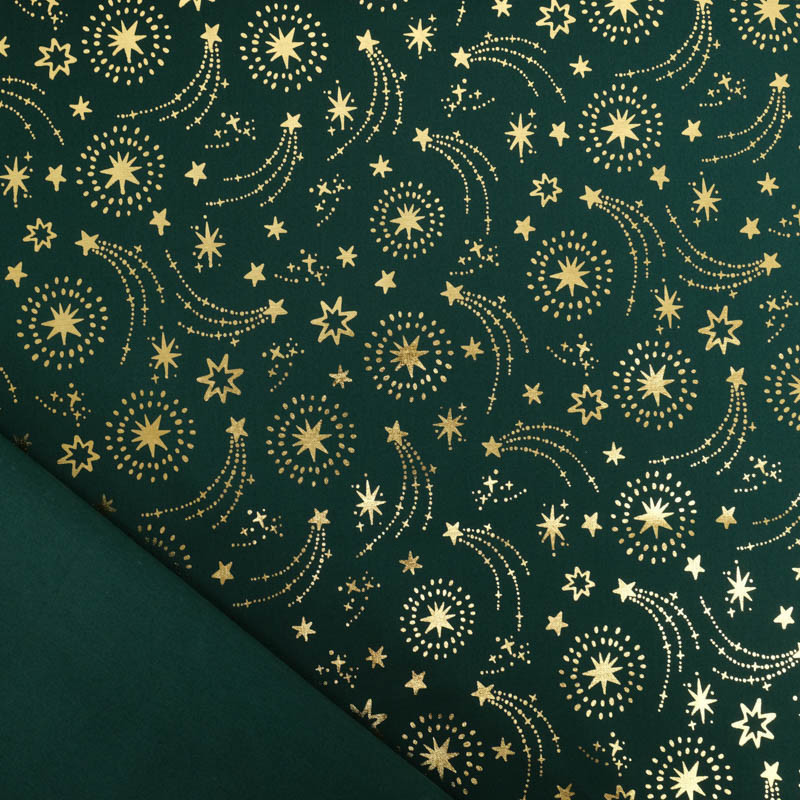 Tissu Noël Vert Etoiles Filantes Dorées - Maison Klem