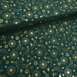 Tissu Noël Vert Etoiles Filantes Dorées - Maison Klem