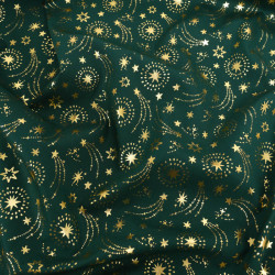 Tissu Noël Vert Etoiles Filantes Dorées - Maison Klem