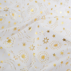 Tissu Noël Blanc Etoiles Filantes Dorées - Maison Klem