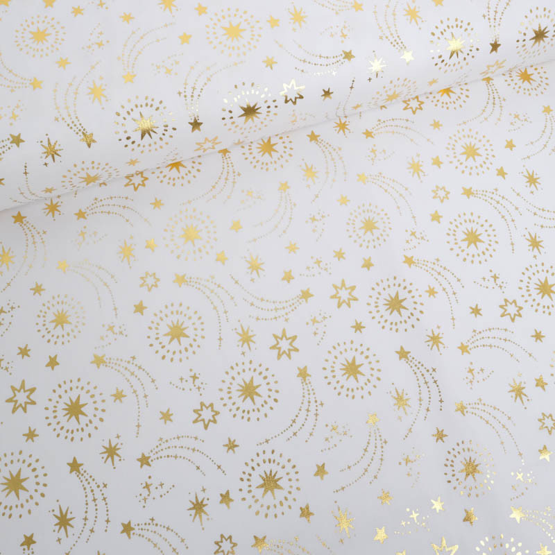 Tissu Noël Blanc Etoiles Filantes Dorées - Maison Klem Tissu Noël Blanc Etoiles Filantes Dorées - Maison Klem