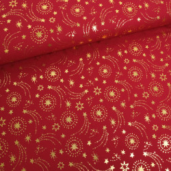 Tissu Noël Rouge Etoiles Filantes Dorées - Maison Klem