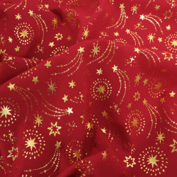 Tissu Noël Rouge Etoiles Filantes Dorées - Maison Klem