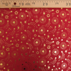Tissu Noël Rouge Etoiles Filantes Dorées - Maison Klem