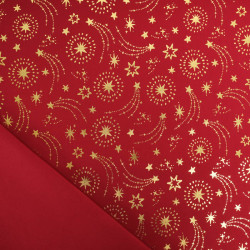 Tissu Noël Rouge Etoiles Filantes Dorées - Maison Klem