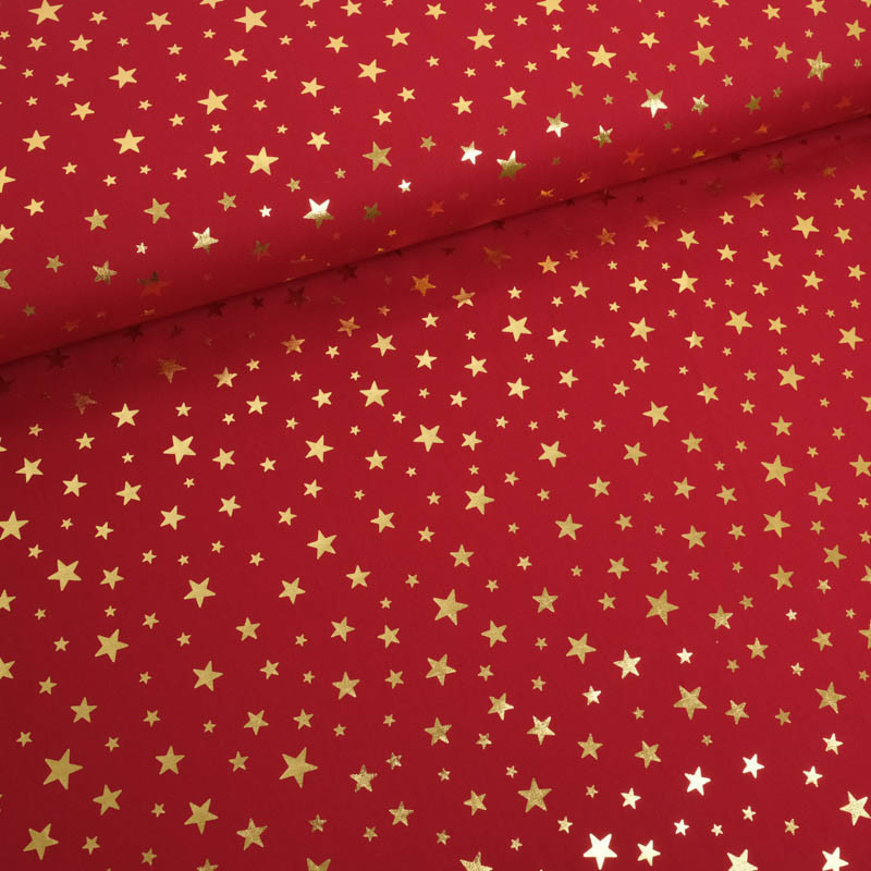 Tissu Noël Rouge Etoiles Dorées - Maison Klem Tissu Noël Rouge Etoiles Dorées - Maison Klem