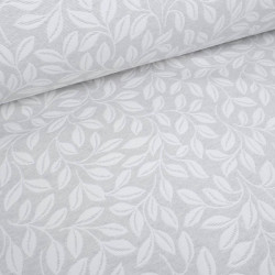 Tissu Damassé Grande Largeur Motif Feuilles Gris Perle - Maison Klem