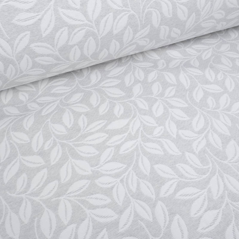 Tissu Damassé Grande Largeur Motif Feuilles Gris Perle - Maison Klem