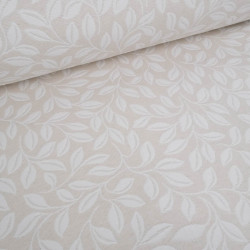 Tissu Damassé Grande Largeur Motif Feuilles Beige - Maison Klem